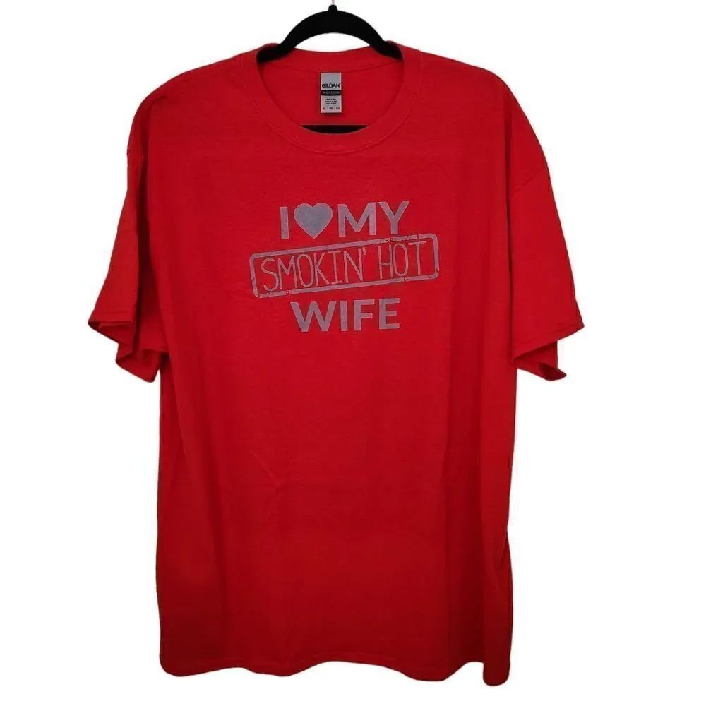 Gildan Mens Red Short Sleeve Graphic T-Shirt Size XL